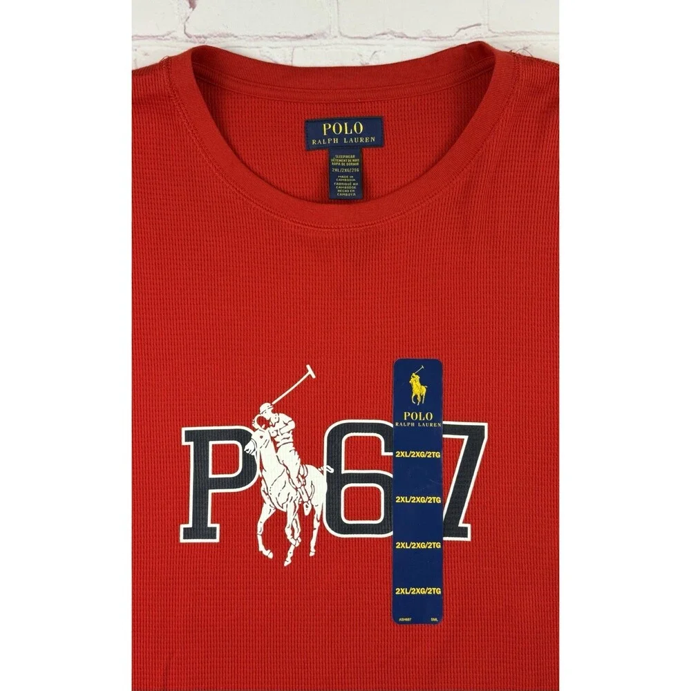 Polo Ralph Lauren Red Sleep Shirt P67 Pony Logo Waffle Knit Crew Mens 2XL NEW